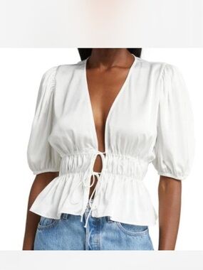 WAYF Ruffle Tie Front Top Boho Beachy Coastal  Cottagecore Castlecore NEW XS